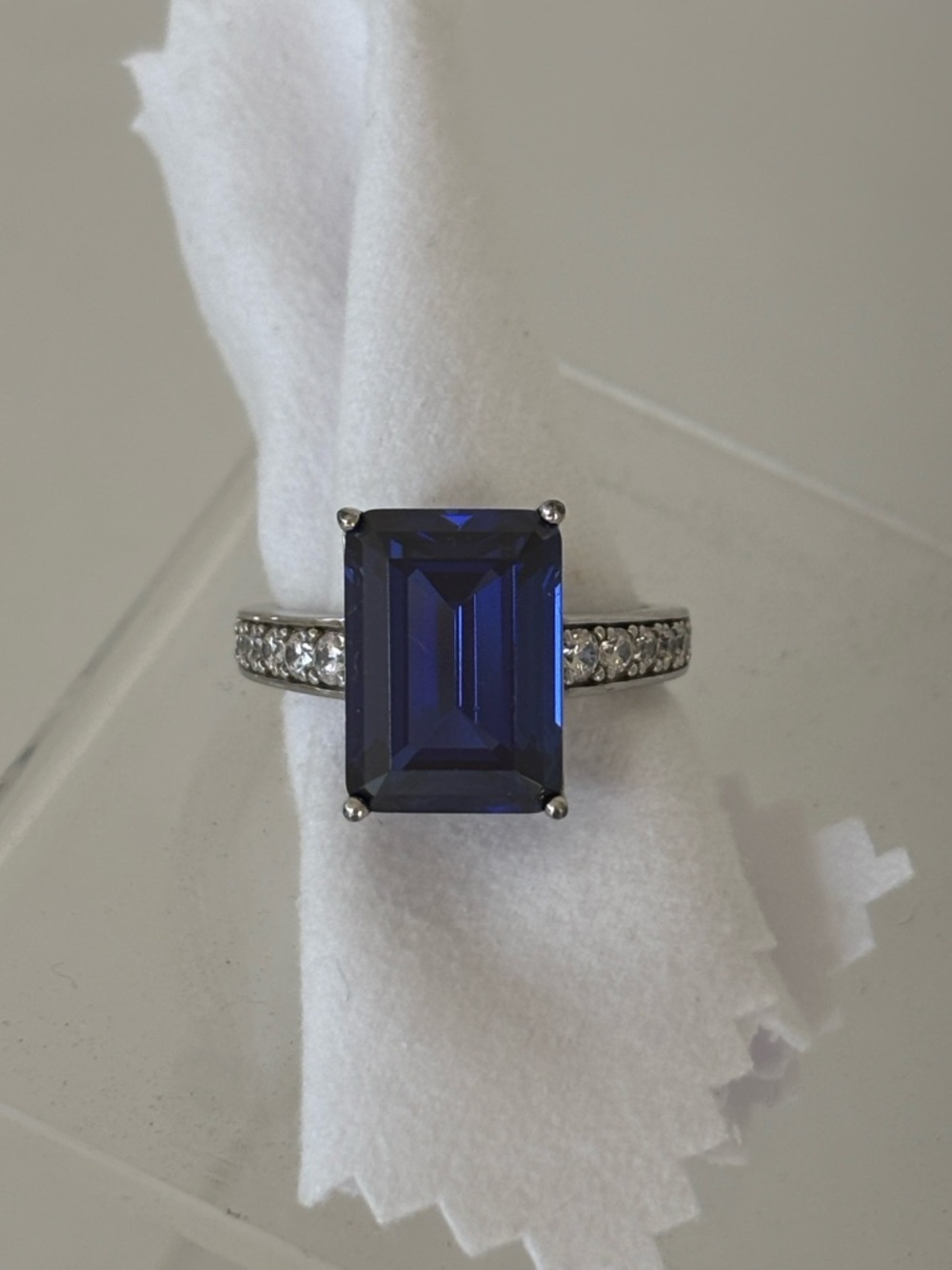 Diamonique Sterling Silver Emerald Cut Ring Size 8